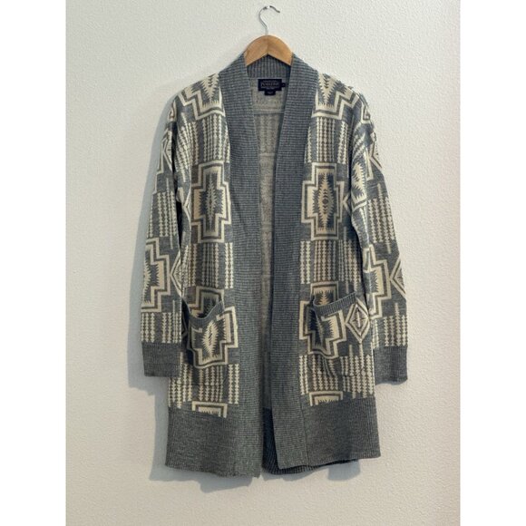 Pendleton Women's Cardigan Sweater Medium grey Aztec Southwest Wool Cotton Blend - Picture 1 of 13